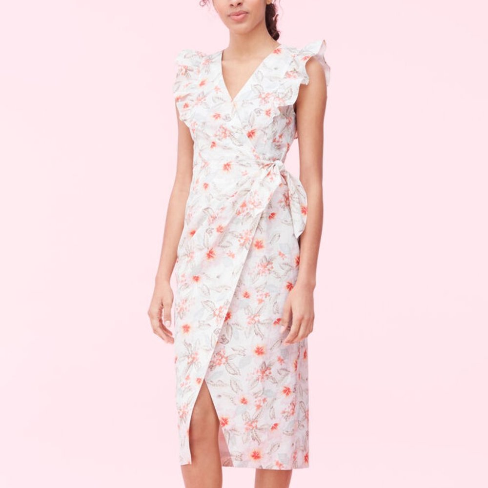 Rebecca Taylor Kamea Fleur Linen Wrap Dress Size 2